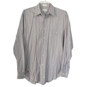 Claiborne Men’s Grey Purple Striped 100% Cotton Dress Shirt Button Up Size 34 35